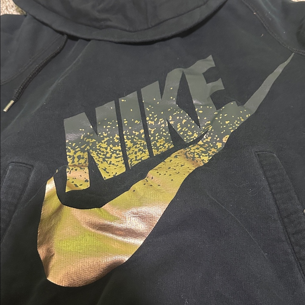 Nike Black Sweatshirt with Metallic Gold Swoosh - Picture 2 of 4